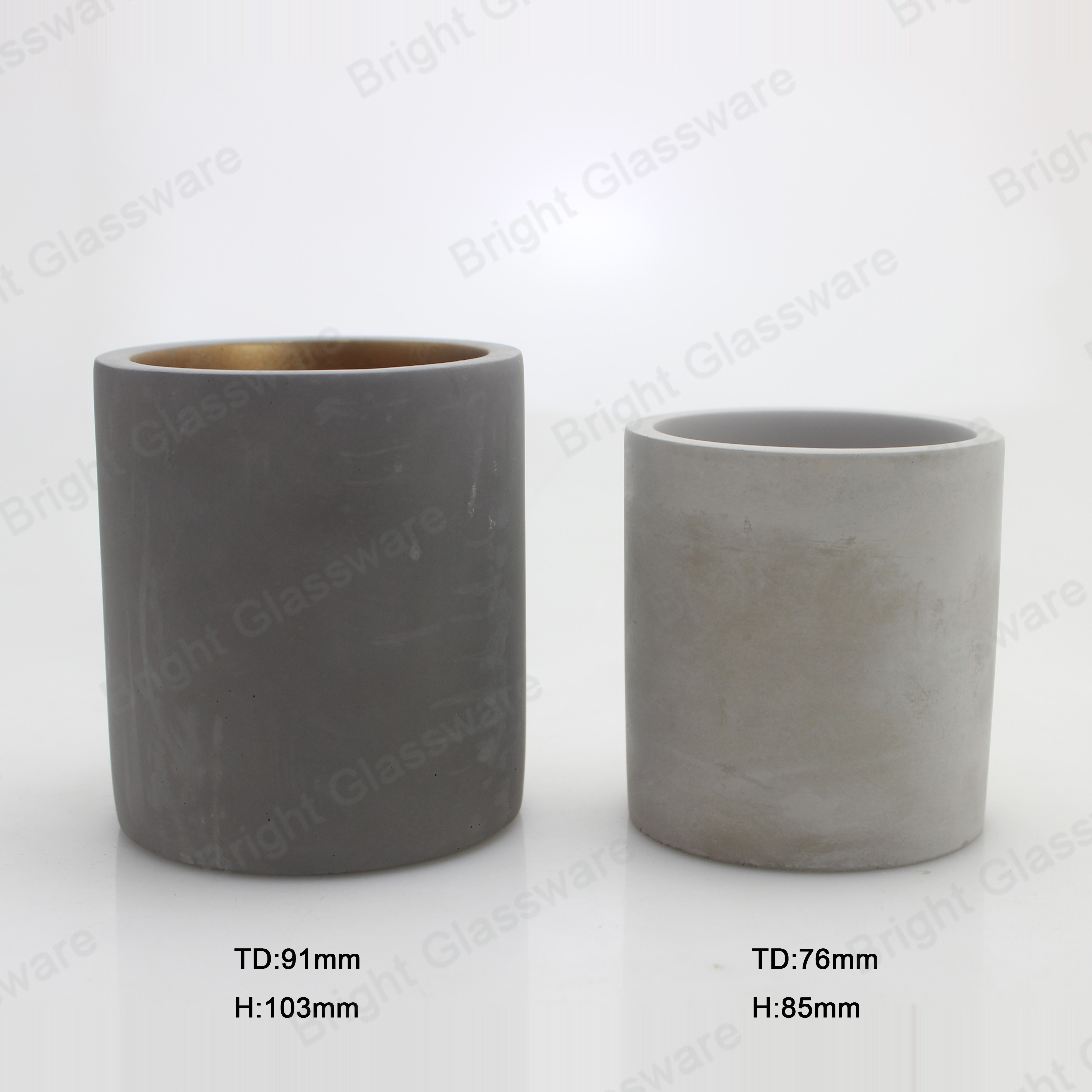 Cylinder empty concrete candle jar with lid ,cement jars