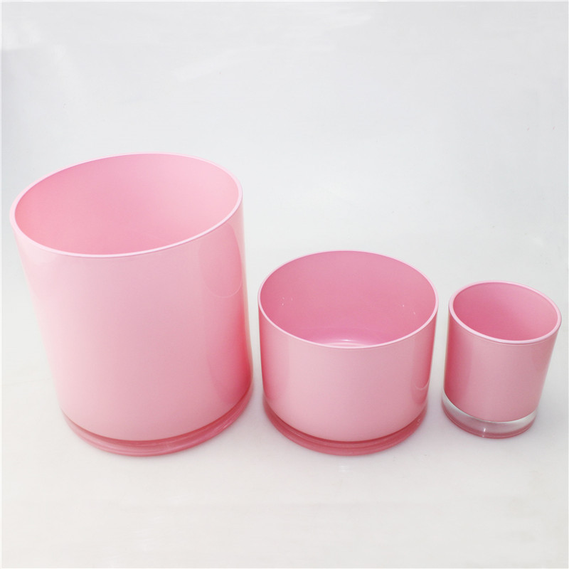 Wholesale Straight Wall Pink Colored Glass Candle Jars With Silver Lid