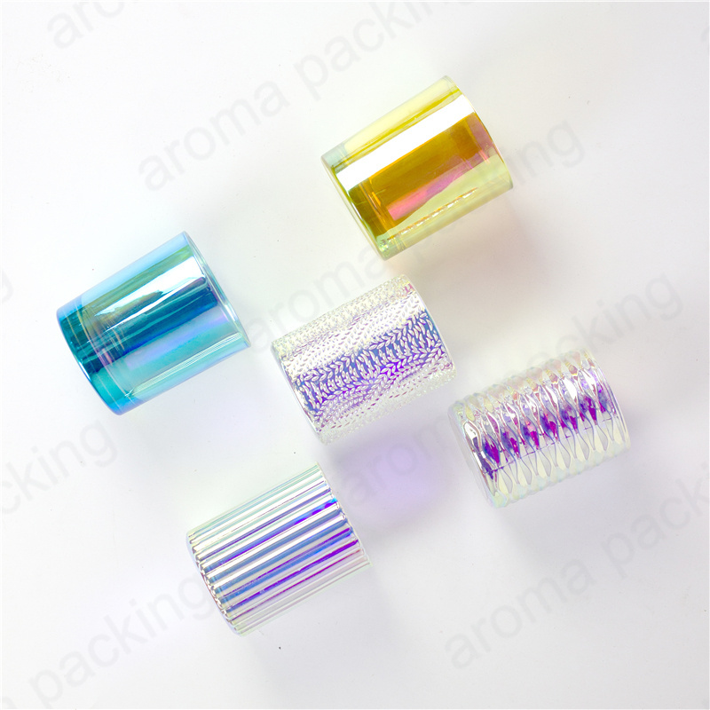 Modern style electroplated classical iridescent rainbow glass candle votive glass candle holder