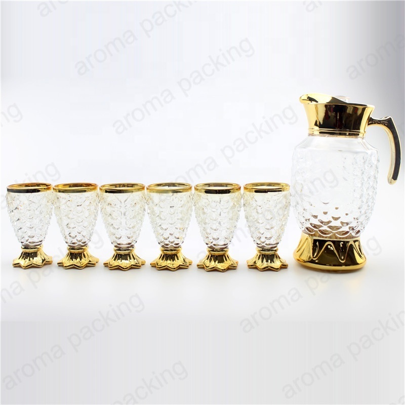 Wholesale High Quality Luxury Gold Glass Tea Pot sets  with Cups