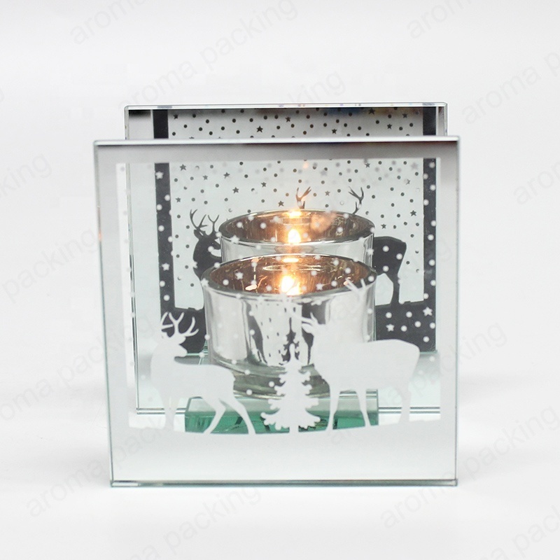 Luxury Christmas Reflecting Tea Lights Candle Holder Decoration Mirror Glass Candlestick Holder for Home Decoration