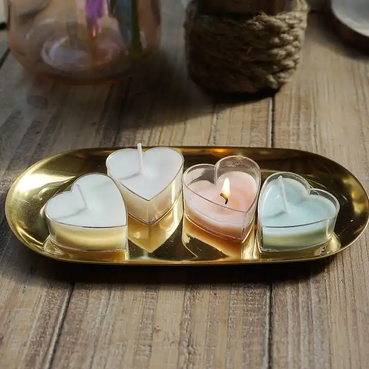 Free Sample Wholesale Empty Heart Round Aluminium Plastic Tea Light Candles Cup Container Unscented Tealight Candle Holder