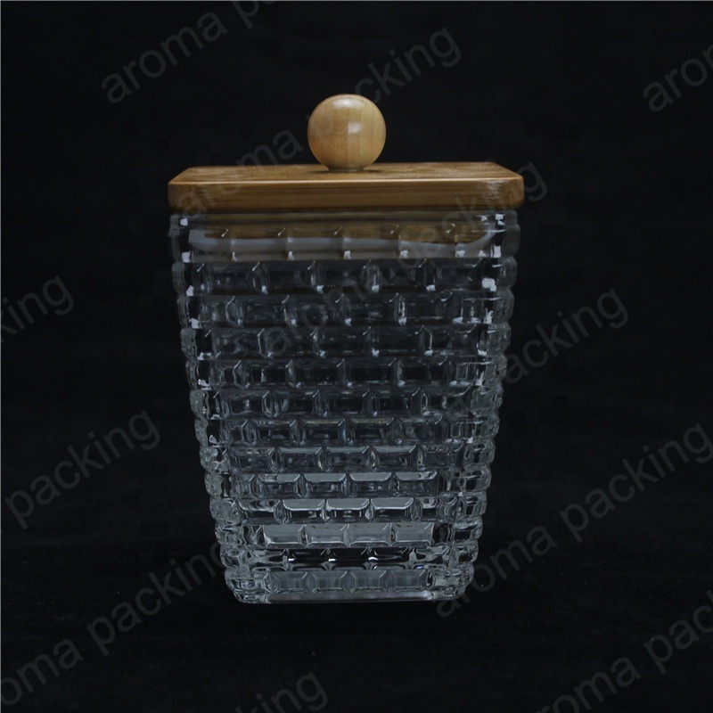 Square Cube Glass Candle Holder Empty Embossed Glass Candle Jar With Lid Votive Candle jar for Decoration