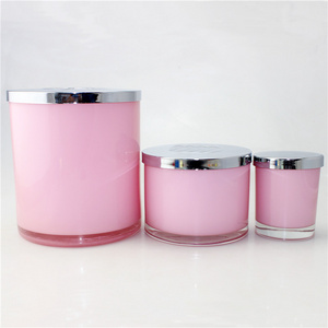 Wholesale Straight Wall Pink Colored Glass Candle Jars With Silver Lid