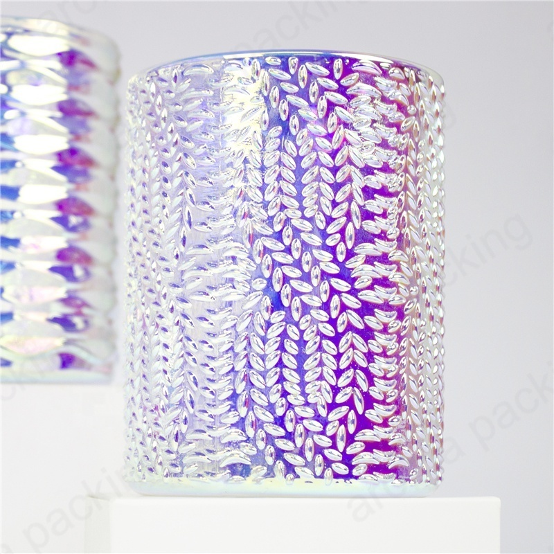 Modern style electroplated classical iridescent rainbow glass candle votive glass candle holder