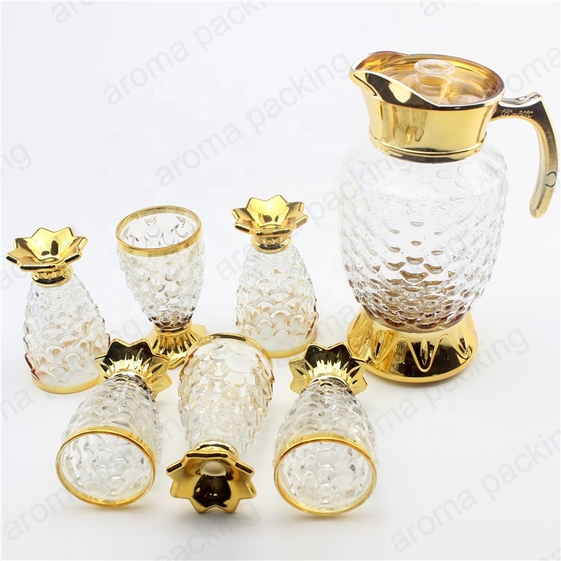 Wholesale High Quality Luxury Gold Glass Tea Pot sets  with Cups