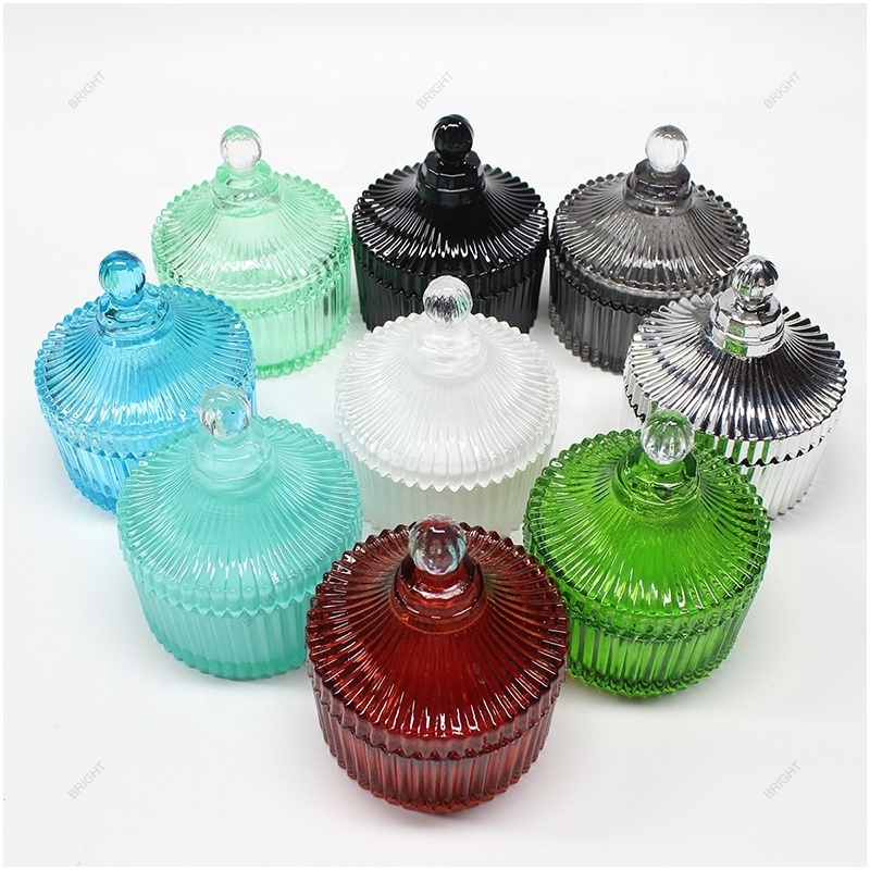 Luxury Glass Ribbed Ribbed Geo Cut Candlestick Holder Empty Candle Jars Tea Light Candle Holder For Home Decoration