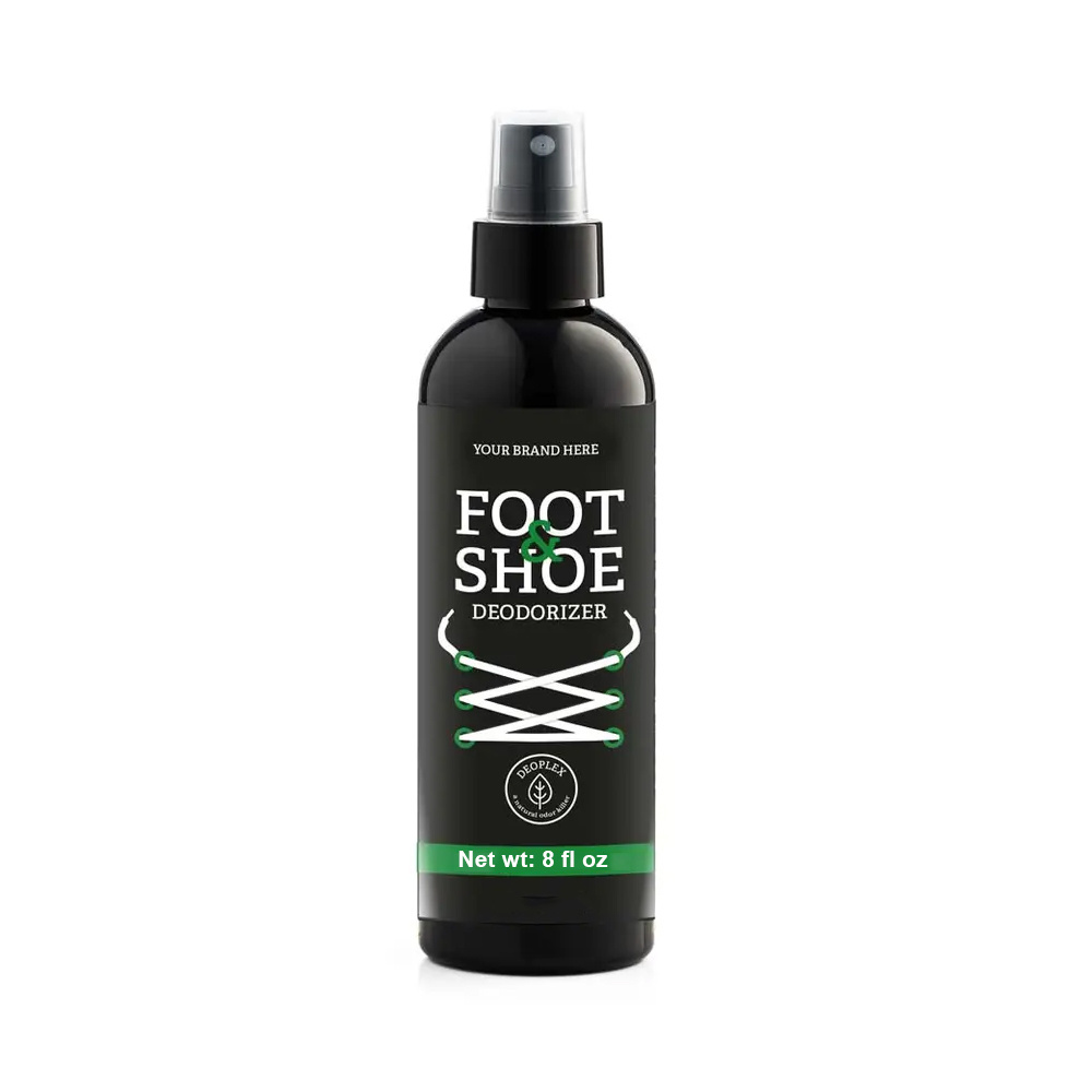 Private Label Shoe Deodorizer Spray 8oz Powerful Odor Eliminator Formula Made in USA with Business Volume Discounts