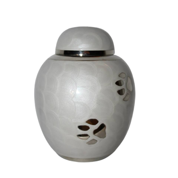 White Color Dom Top Pet Cremation Urn With Black Paw Design Premium Funeral Supplies Keepsake Pet Memorial Urn