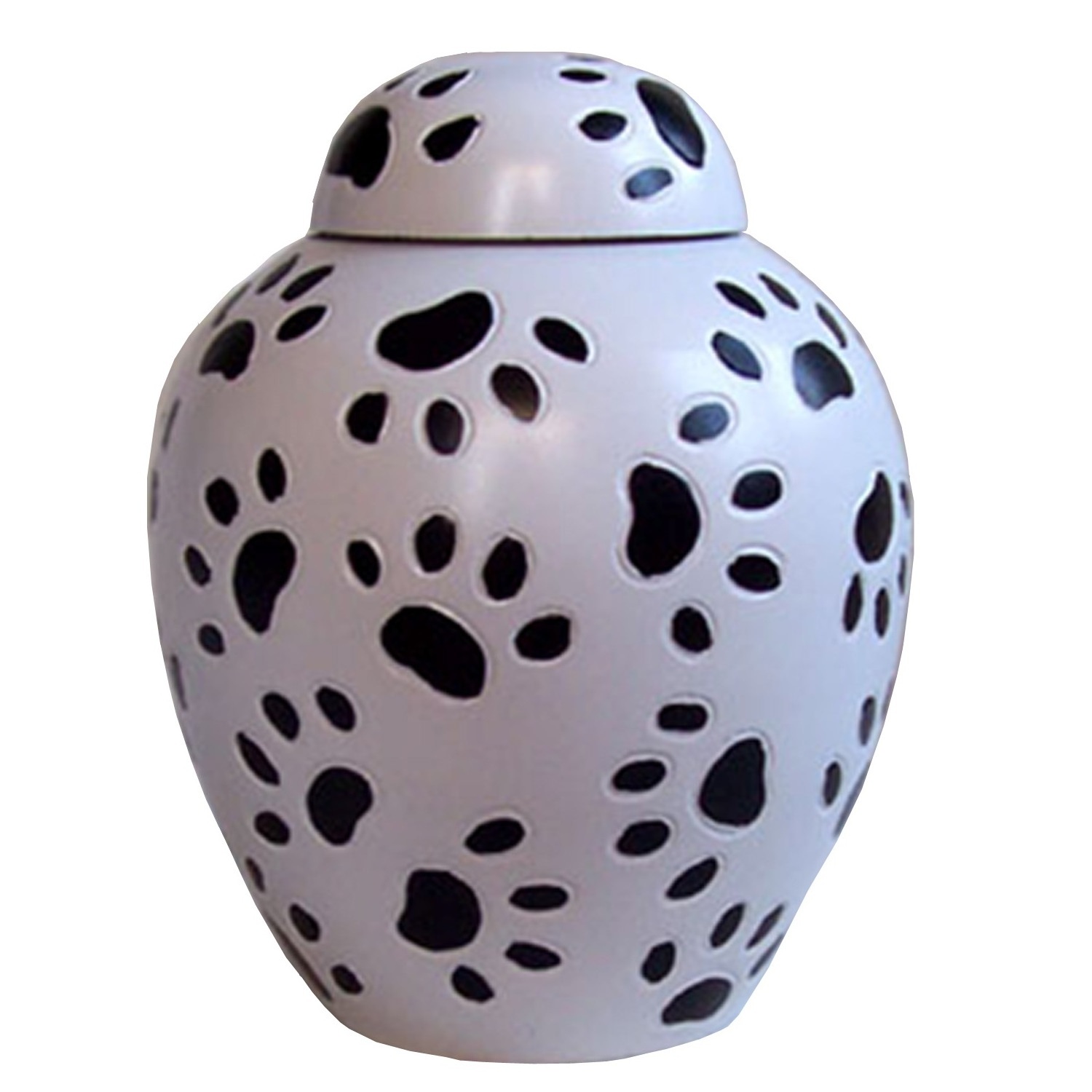 White Color Dom Top Pet Cremation Urn With Black Paw Design Premium Funeral Supplies Keepsake Pet Memorial Urn