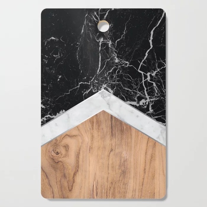 Uniquely Design Marble And Wood Chopping Board Black & White Marble Durable Cutting Block For Fruits & Vegetable Chopping