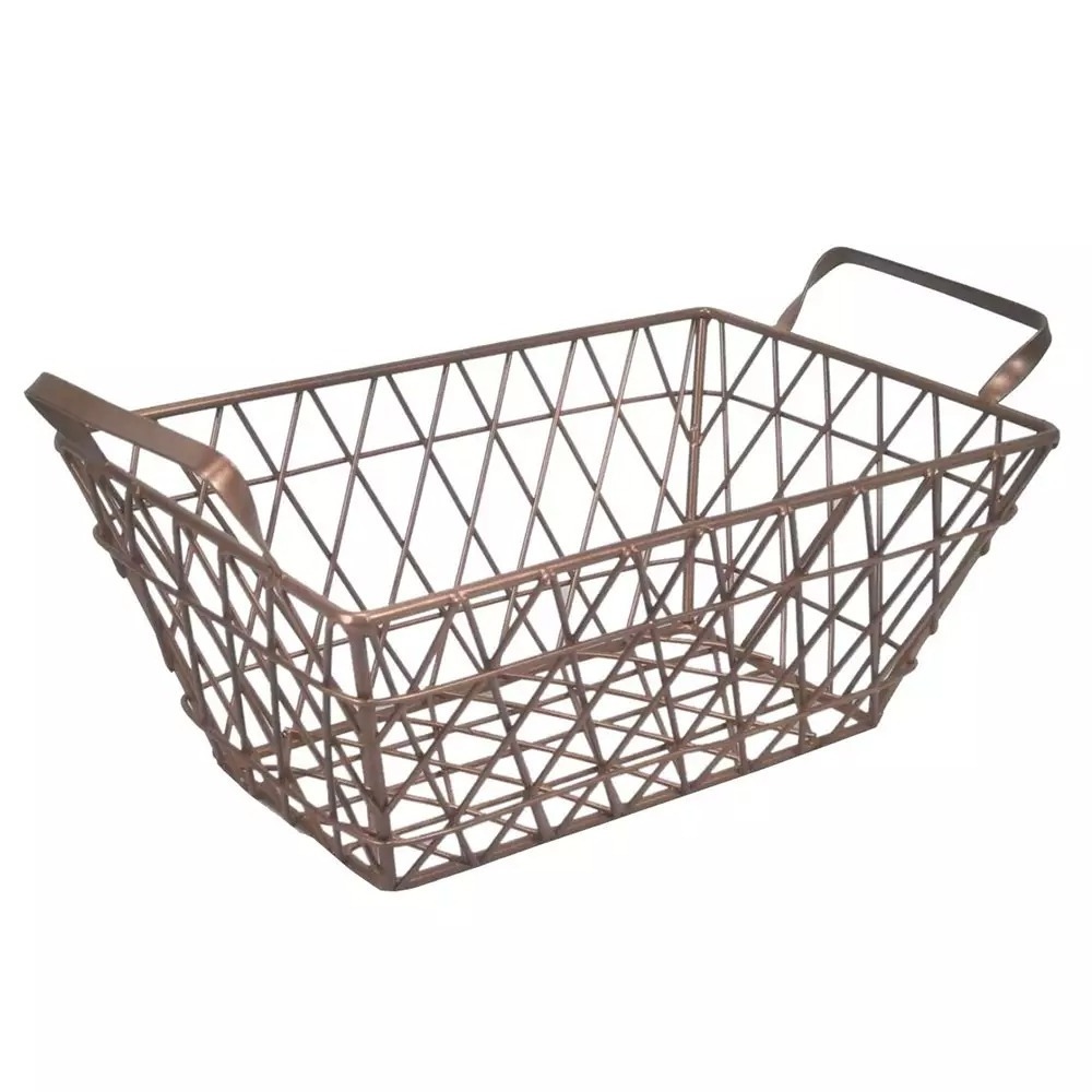 Metallic Storage Organizer Premium Quality Wire Mesh Basket With Portable Handle Reliable Quality Housewarming Copper Basket