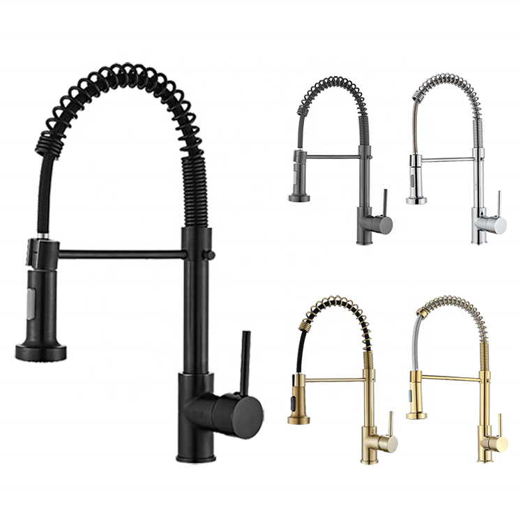 High Quality Brass Pull Out Kitchen Sink Faucet Black Gold Silver Hot Cold Water Mixer Faucets