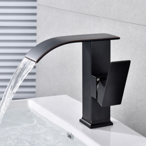 Matte Black Hot and Cold Water Mixer Bathroom Waterfall Face Basin Faucet