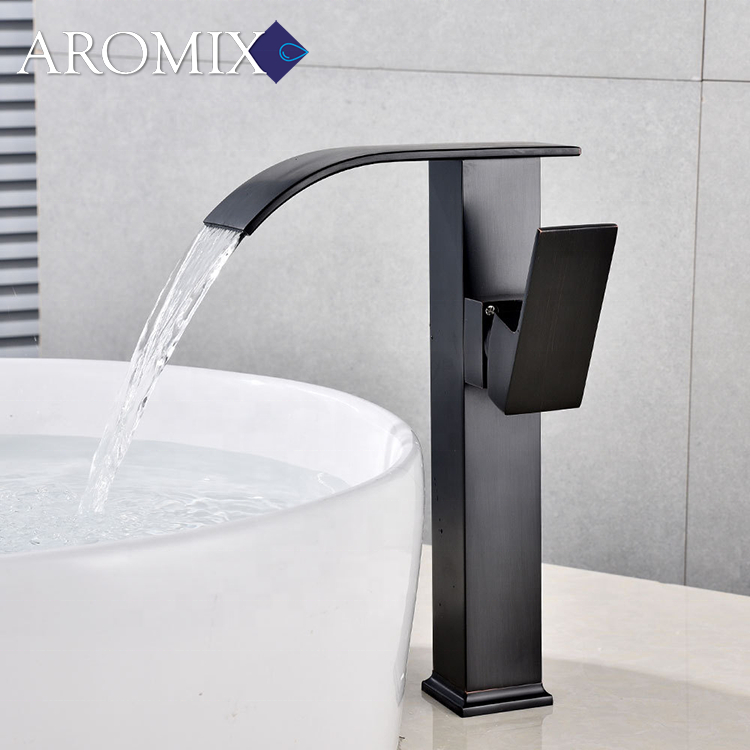 Matte Black Hot and Cold Water Mixer Bathroom Waterfall Face Basin Faucet