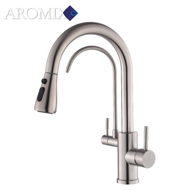 High Quality SS 304 Three Way 3 in 1 Pull Down Kitchen Sink Mixer Drinking Water Filter Faucet with Water Purification Tap