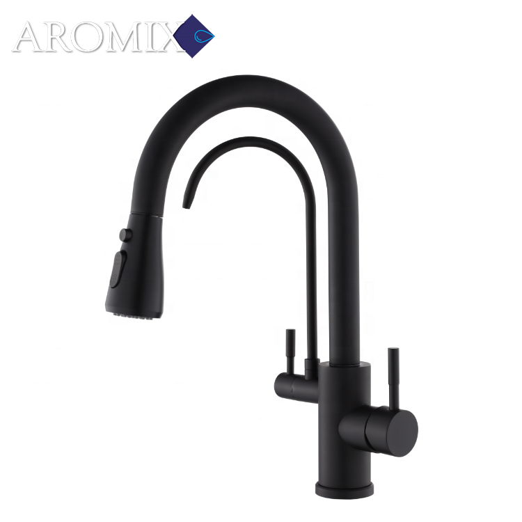 High Quality SS 304 Three Way 3 in 1 Pull Down Kitchen Sink Mixer Drinking Water Filter Faucet with Water Purification Tap