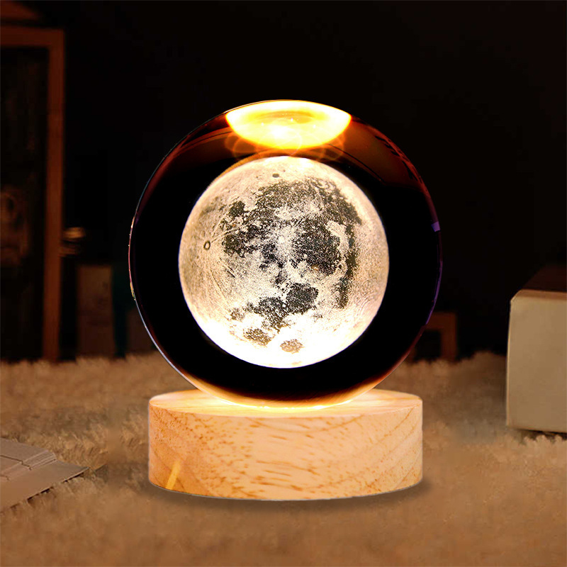 60mm Glass Solar System Planet Sphere 3D Laser Engraved Galaxy Crystal Ball With Wood LED Light Night Lamp For Home Decor