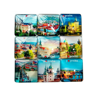 High Quality Sublimation Commemorative Civic Landscape Square Crystal Glass Rubber Fridge Country Magnet Fridge Tourist Souvenir