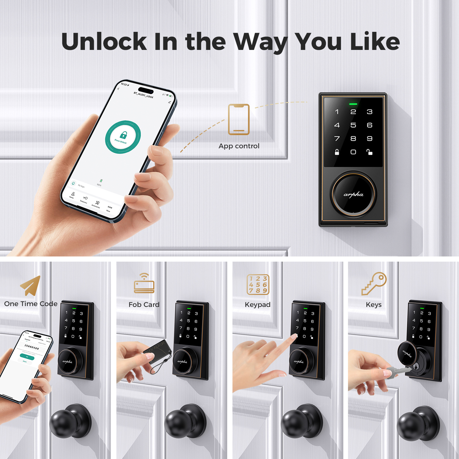 Arpha AL302 Deadbolt Wifi Tuya Smart Door Lock App Control Digital Smart Cylinder Lock For External Door