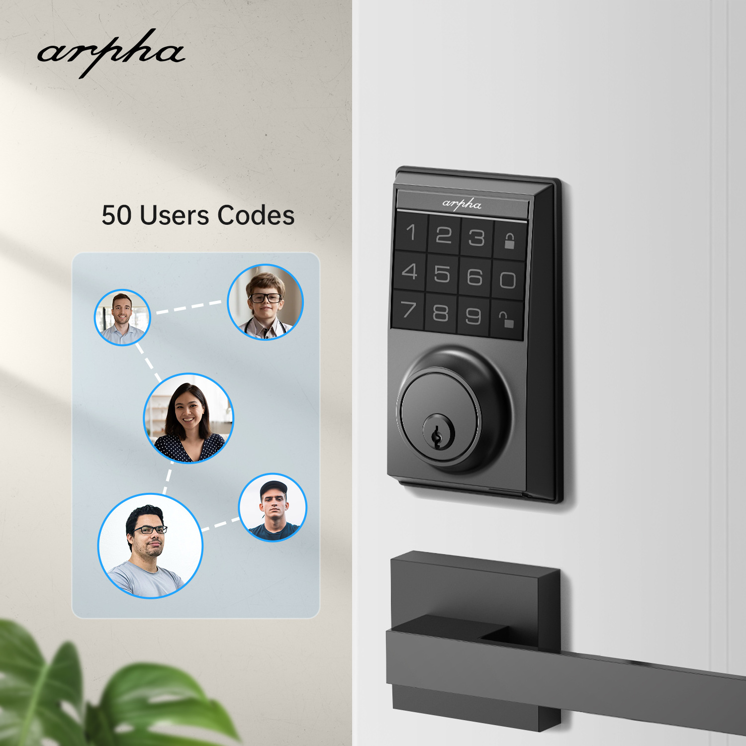 Arpha D100 US Standard Waterproof  Deadbolt Password/Key Unlock Silent Mortise Optional  Smart Lock