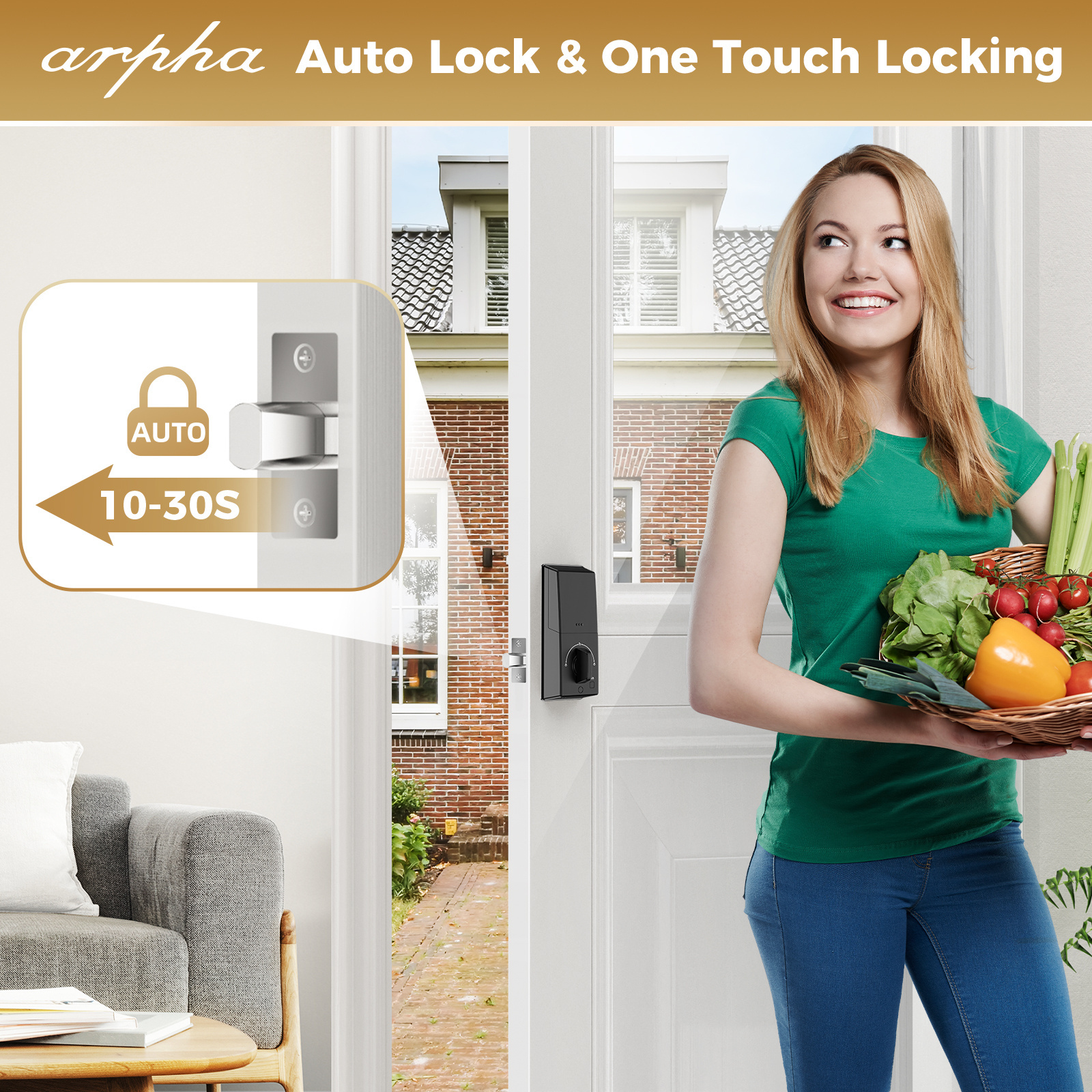 Arpha D601 Deadbolt Keyless Us Standard Smart Lock Door Wi-Fi Waterproof Biometric Fingerprint Lock