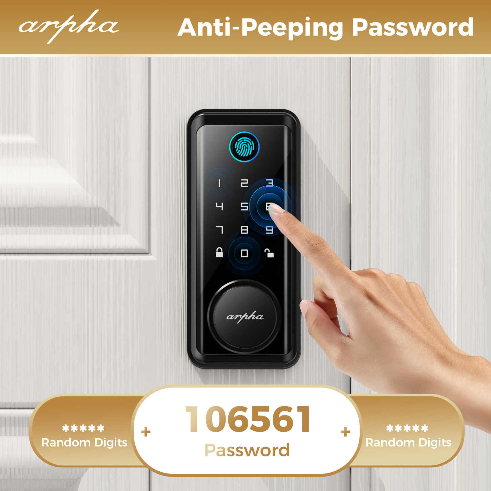 Arpha D601 Deadbolt Keyless Us Standard Smart Lock Door Wi-Fi Waterproof Biometric Fingerprint Lock