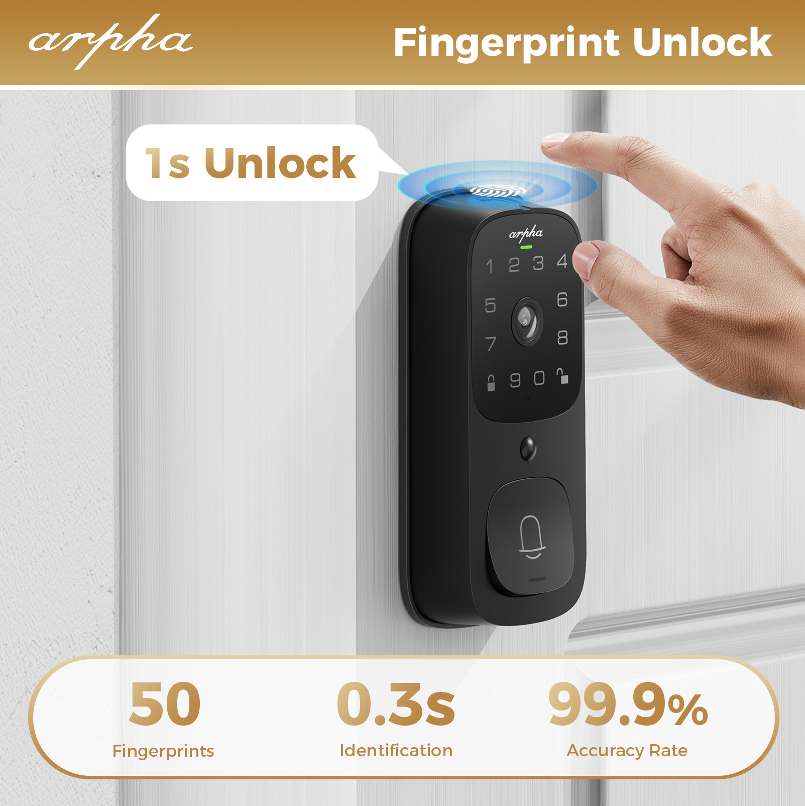 Arpha AL501 Video Smart Door Lock Deadbolt 2K Camera 180 Degree Viewing Angle Tuya WiFi Door Bell