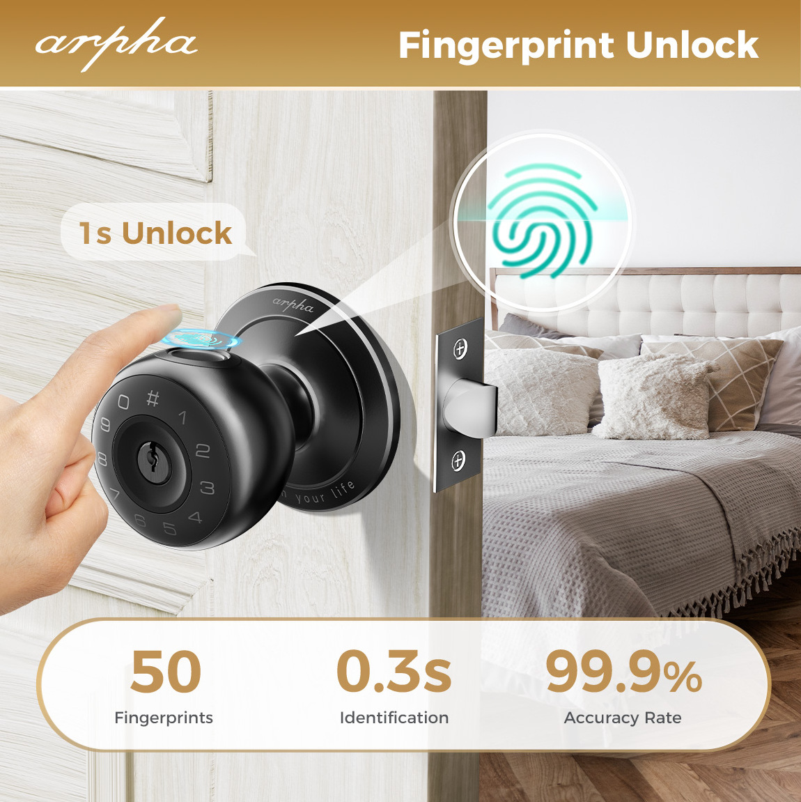 Arpha D260 Security Knob Lock Indoor Smart Door Lock Tuya App Digital Brand Smart Lock