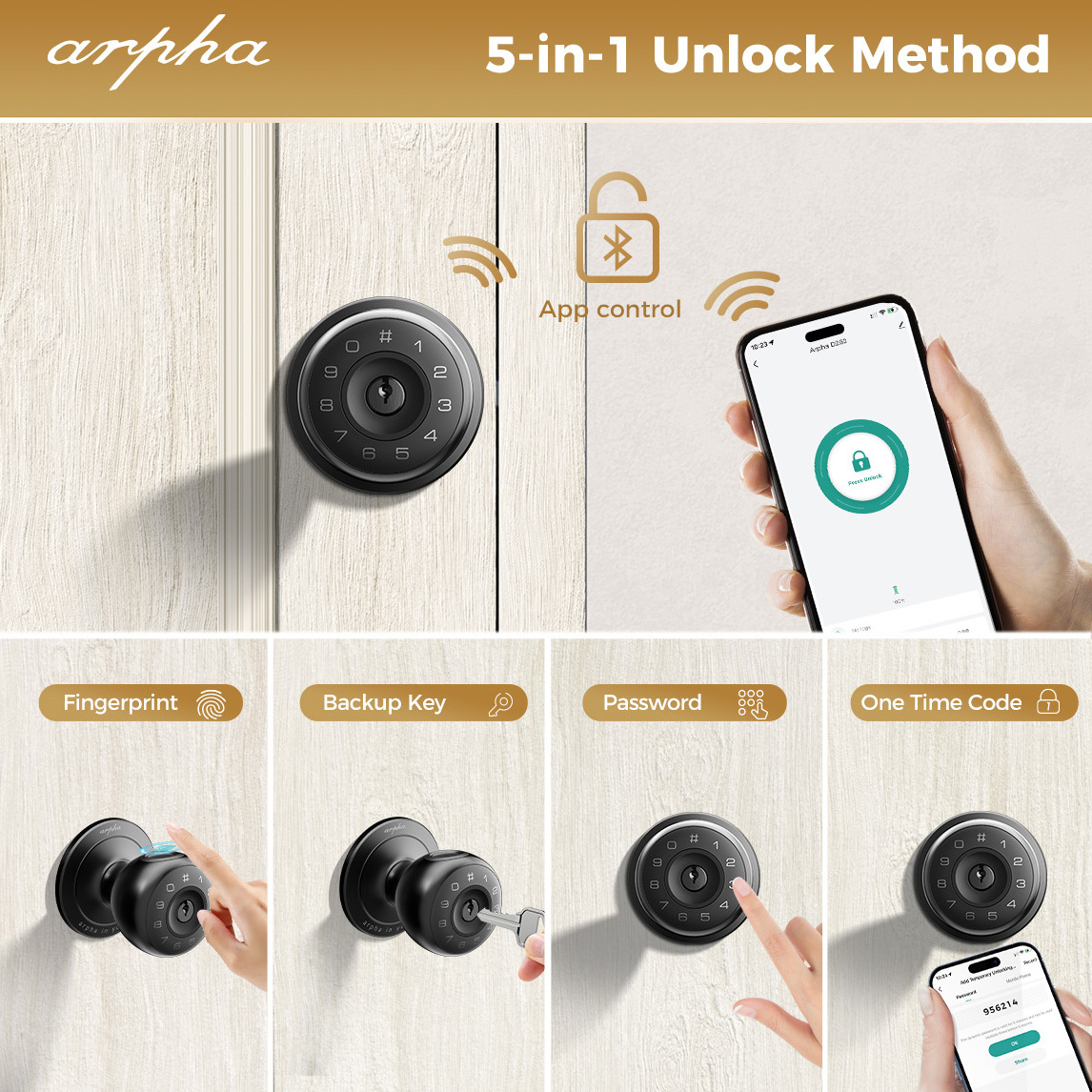 Arpha D260 Door Knob Lock Indoor Smart Door Lock Tuya App Digital Brand Smart Lock