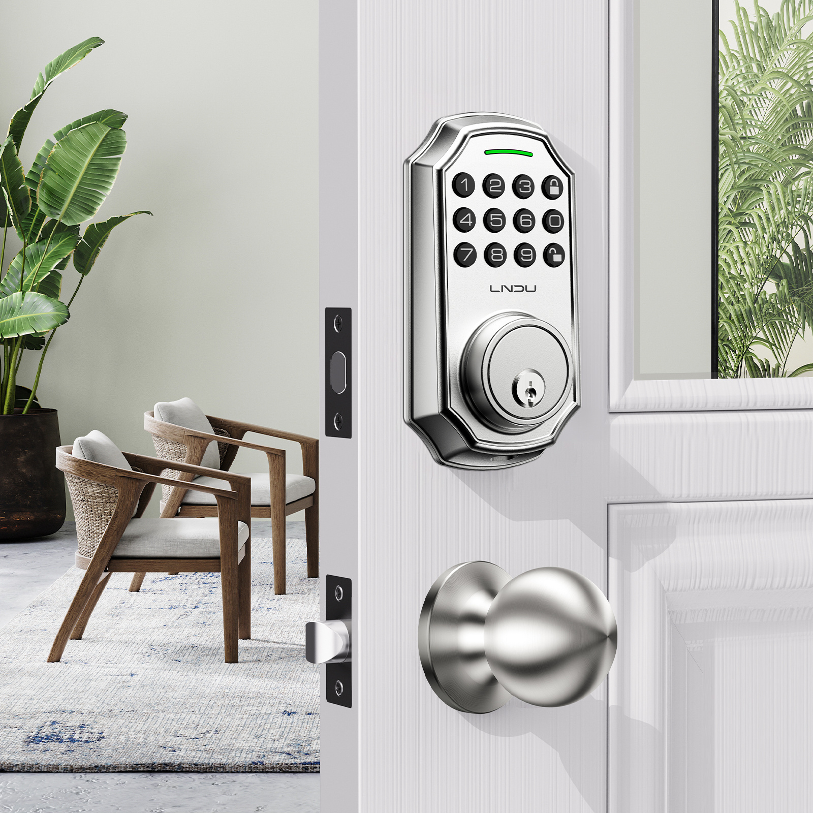 LNDU D180 Outdoor Security Rubber Keypad Password Smart Lock Zinc Alloy Deadbolt Smart Lock