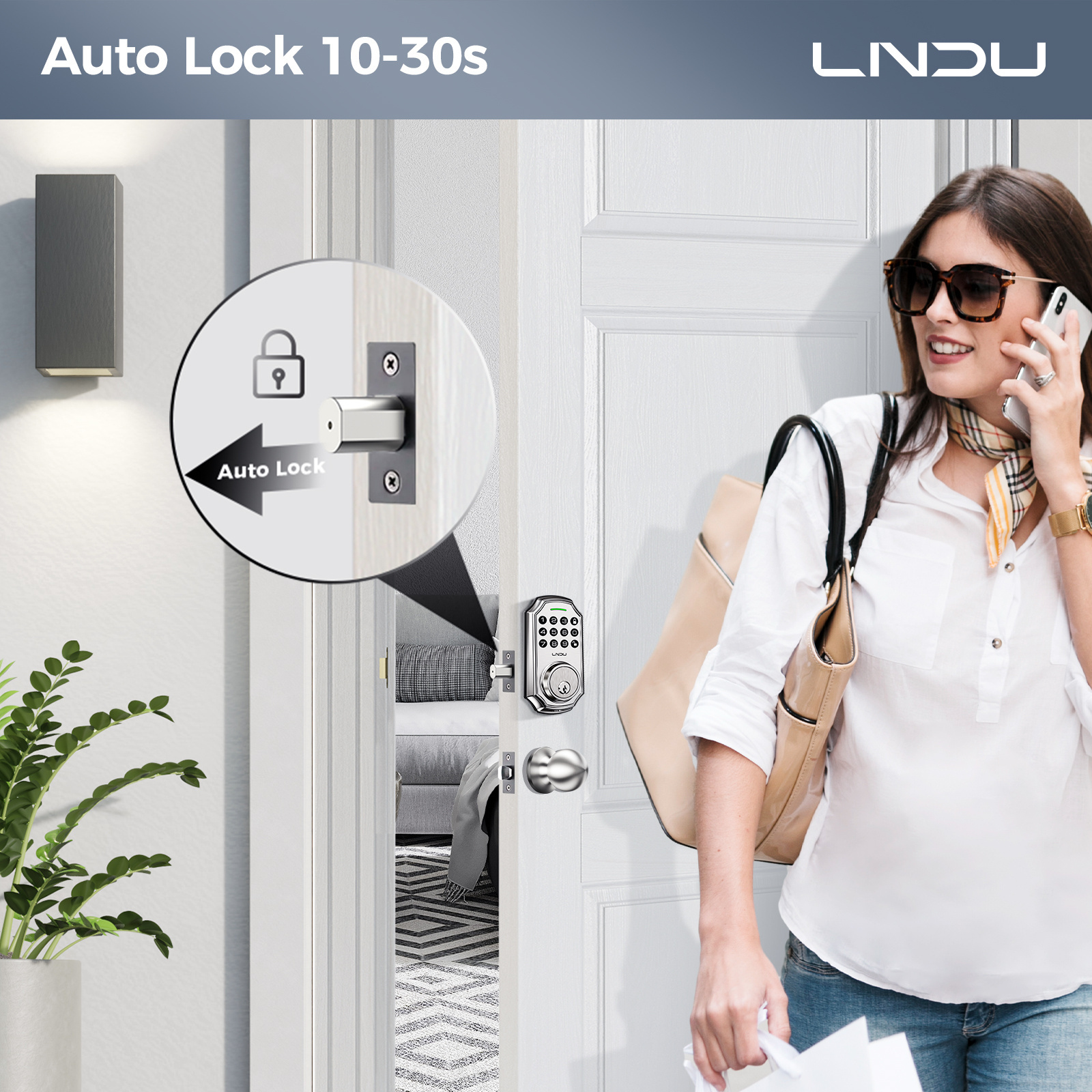 LNDU D180 Outdoor Security Rubber Keypad Password Smart Lock Zinc Alloy Deadbolt Smart Lock