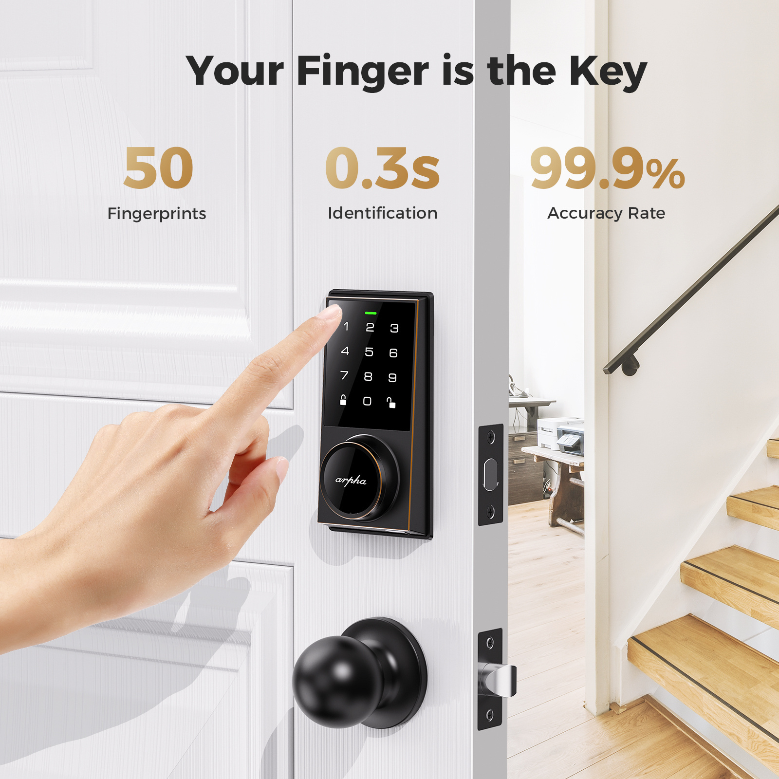 Arpha AL302 Deadbolt Smart Lock Entry Door Keyless Wi-Fi App Control Door Lock Smart Glass Door