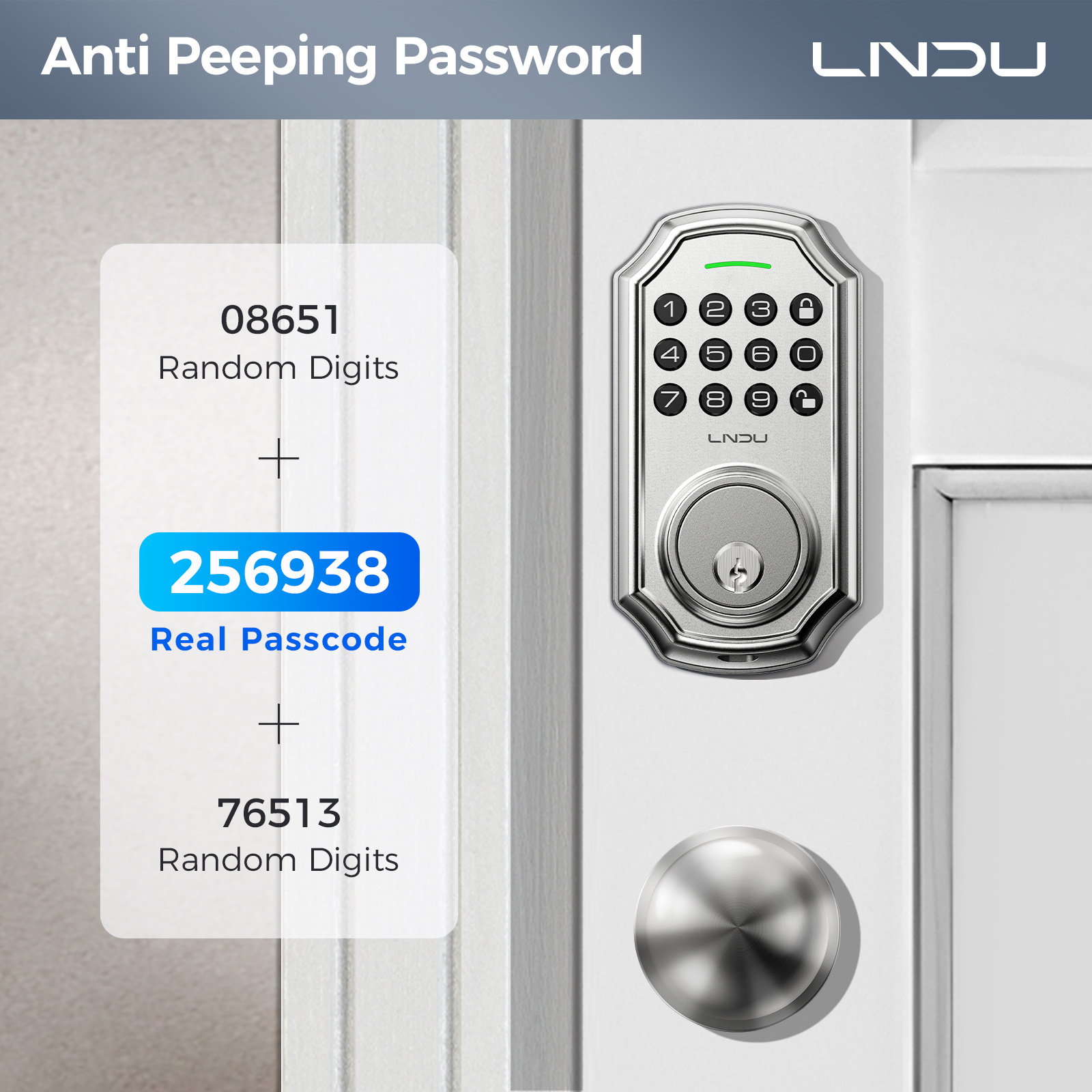 LNDU D180 Outdoor Security Rubber Keypad Password Smart Lock Zinc Alloy Deadbolt Smart Lock