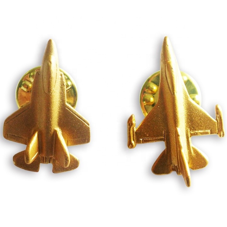 3D Mini Gold Airplane Lapel Pin Luxury Gifts Aviation Airplane Gold Badge With Acrylic Box Wholesale