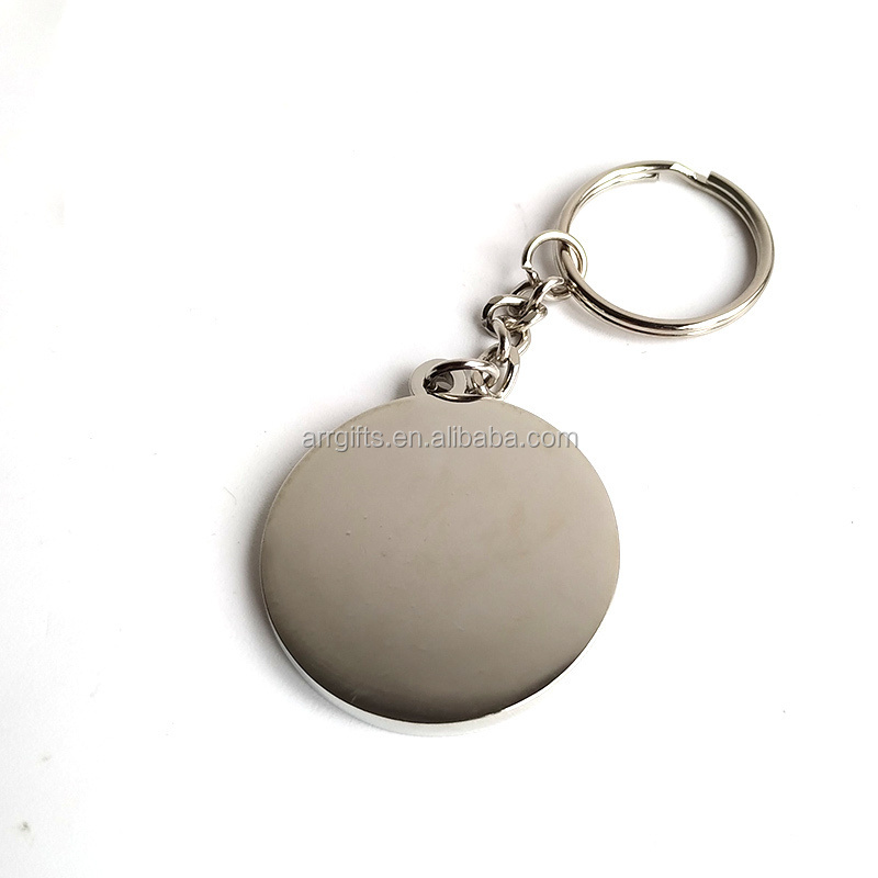 Wholesale round shape nickel plating metal blank keychains for your printing sticker