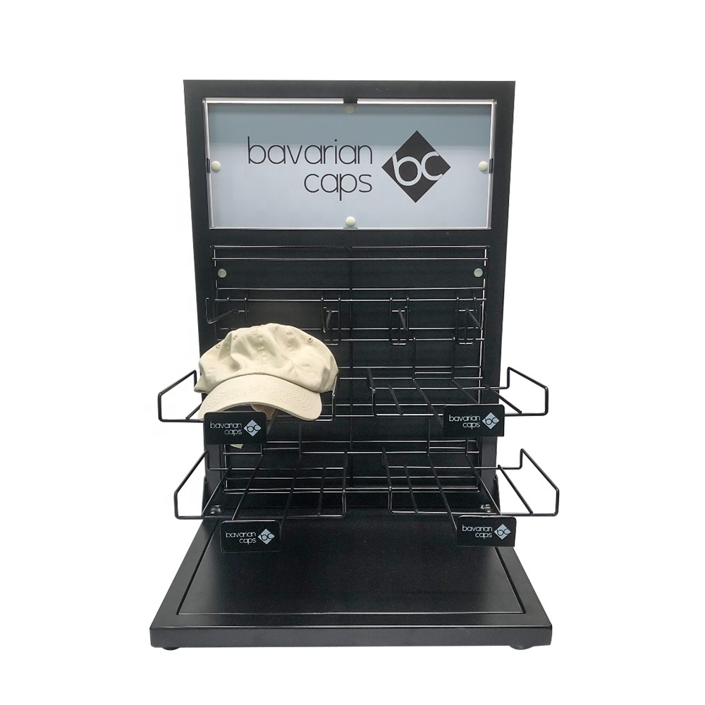 Customized Retail Store Baseball Hat Sock Rack Counter Top Metal Hat Stand Cap Display Rack