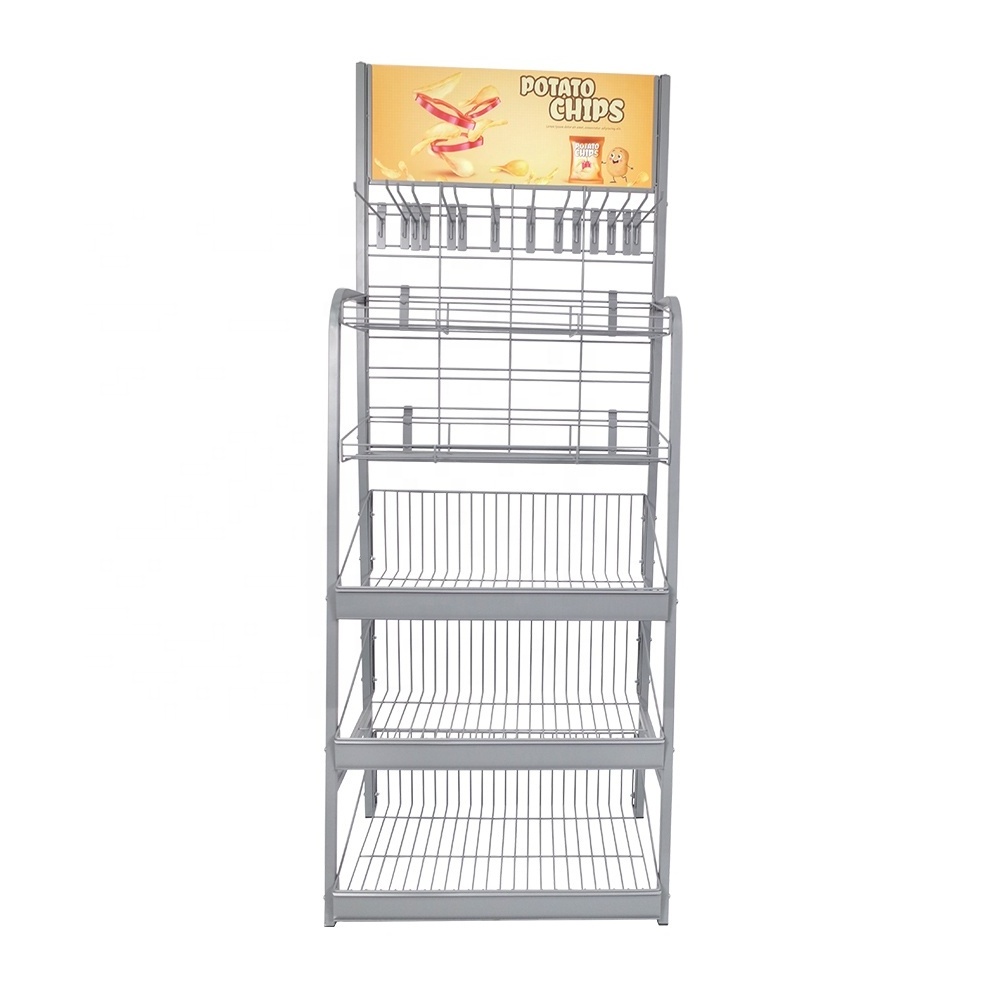 Supermarket Multi Shelf Display Retail Snack Display Racks Metal Potato Chip Display Rack