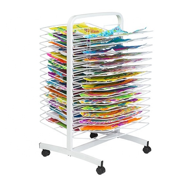 Children Drawing Paper Book Sort Management Storage Organizer Display Shelf Stand Metal Drying Shelving Rack