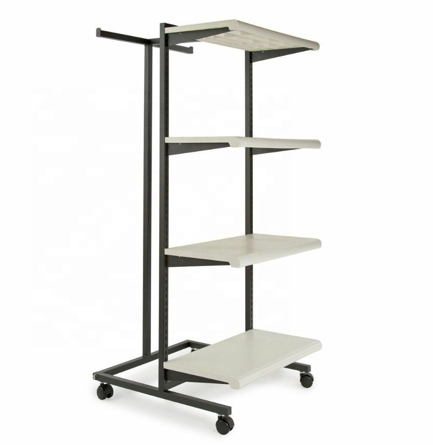 Double Frame Clothing Rack With Shelves And Hang Rails clothes display rack for garment clothing store display rack