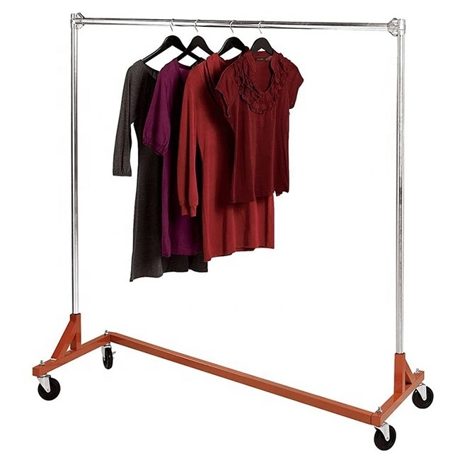 Stackable Z Shaped clothes display stand rack for clothing store pretty clothing stand metal garment clothing display rack Wheel