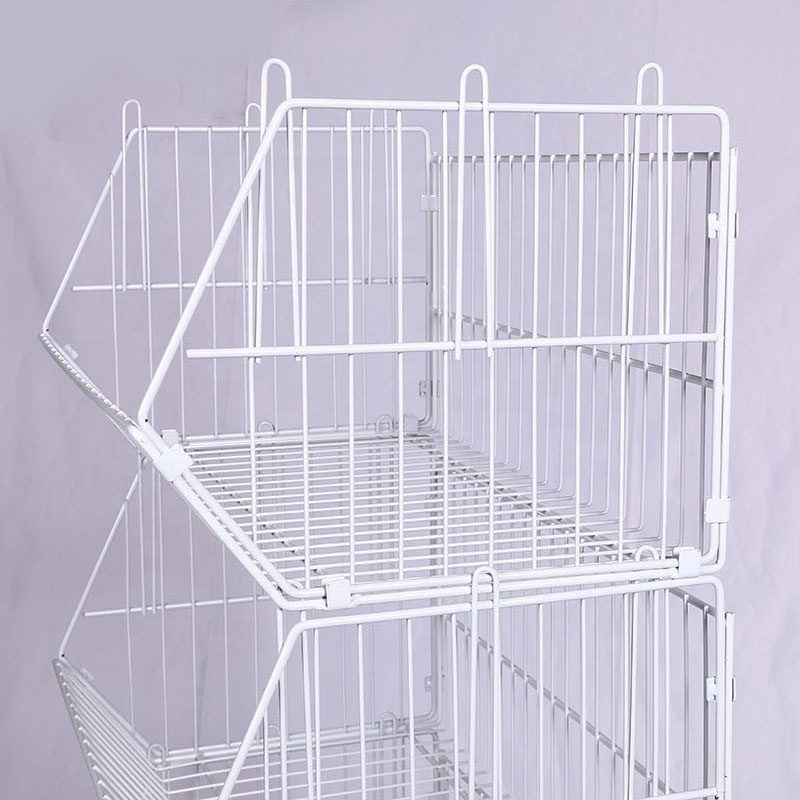 Supermarket Retail POS Display Rack Metal Material Floor Stand Basket Wire Shelf Dump Bin Grid Tower Display Rack