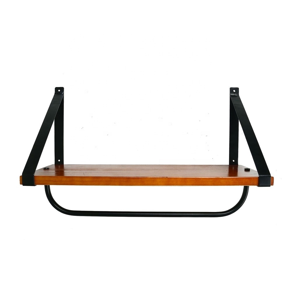 Wall Mounted Modern Metal And Wood Storage Shelf Towel Hanging Rack