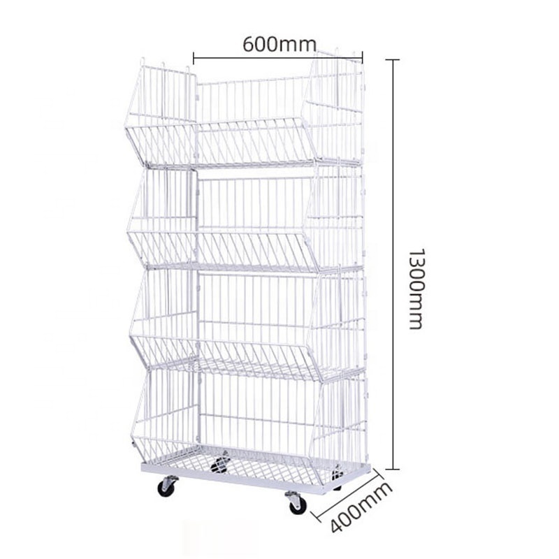 Supermarket Retail POS Display Rack Metal Material Floor Stand Basket Wire Shelf Dump Bin Grid Tower Display Rack