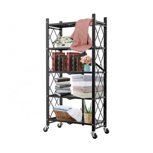 Multi-layer Foldable Kitchen Racks Display Shelf Foldable Kitchen Storage Rack Floor Type Rack Convenient Bathroom Storage Shelf