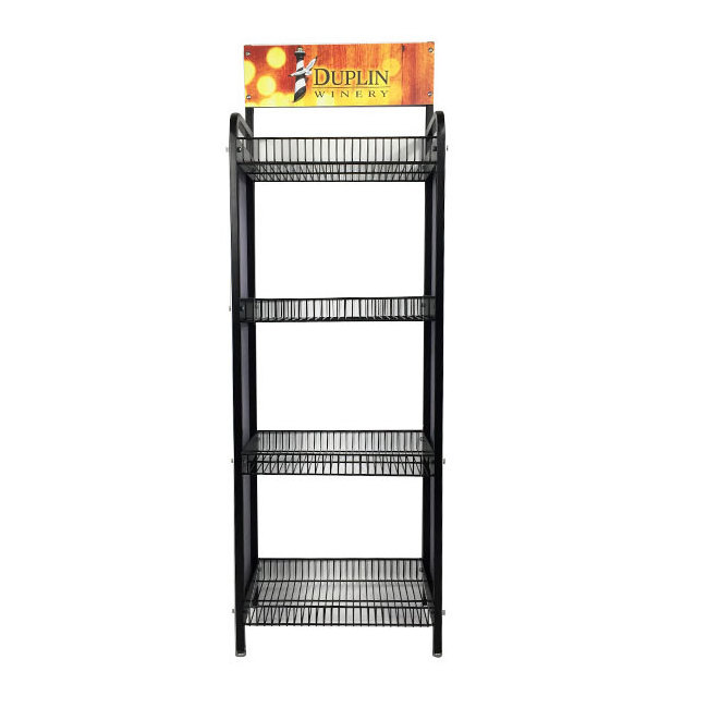 Hot Sale Metal wire display rack Free Standing 4 Shelves Wine Liquor Beverage Drinks metal wire rack