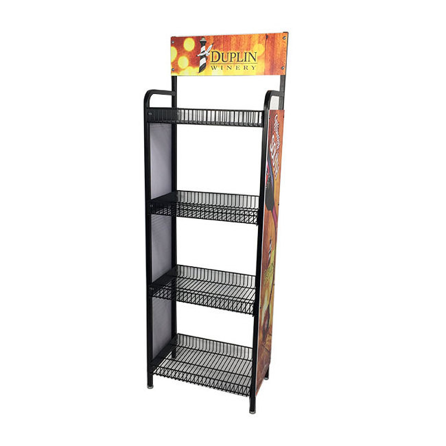 Hot Sale Metal wire display rack Free Standing 4 Shelves Wine Liquor Beverage Drinks metal wire rack