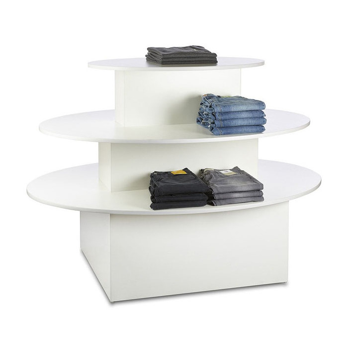 Modern retail round tiered display table wooden product display tables for retail stores