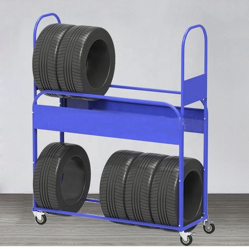 High Quality 2 Tier Tyre Rack Metal Tier Display Stand Tire Wheels Display Rack