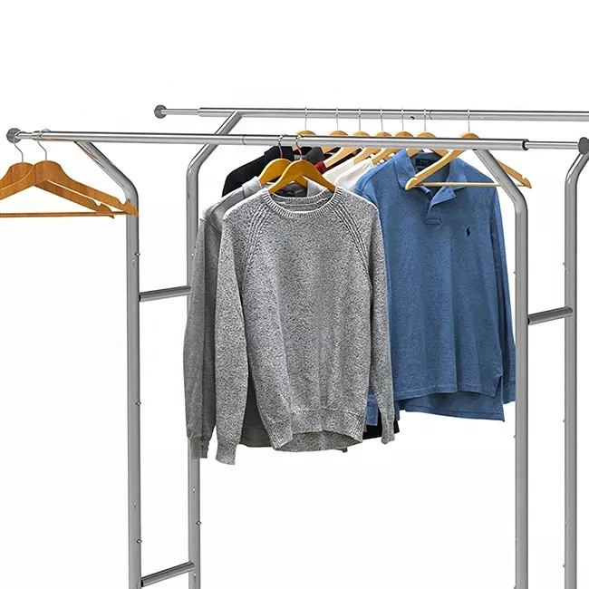 Shop Fitting Metal Display Stand Double Rail Clothes Rack Hanger Silver Rack Metal Clothing Display Rack